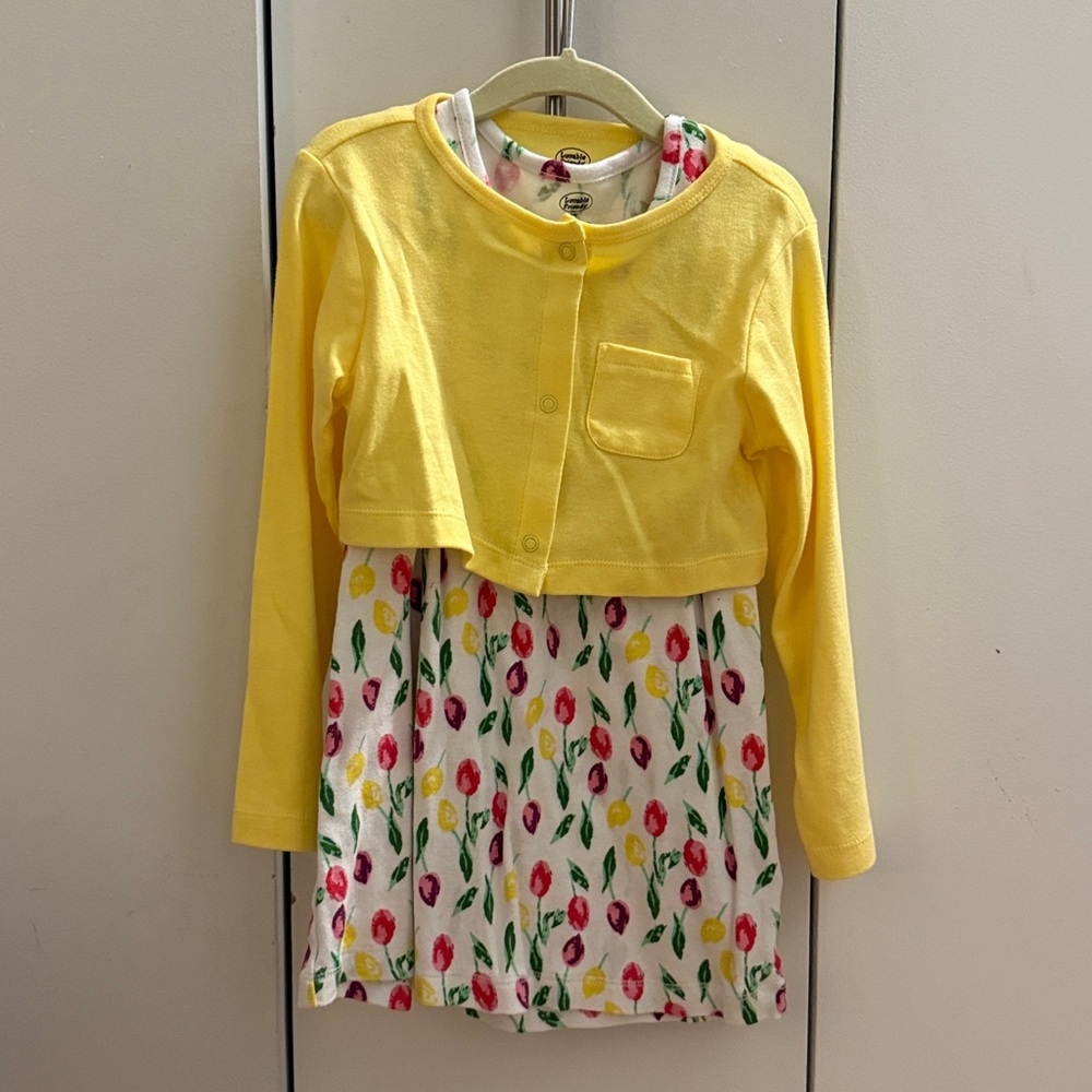 Luvable Friends Yellow Floral Dress with Cardigan